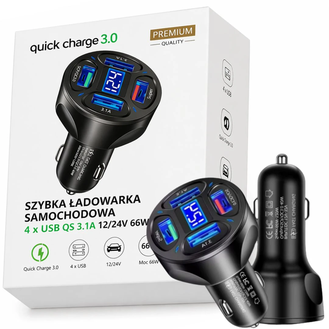 Szybka Ładowarka do samochodu 4 usb 1